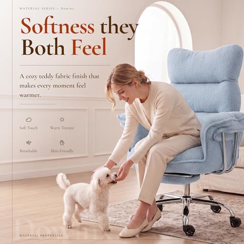 Dowinx Big and Tall Office Chair, Ergonomic Desk Chair with Thick Cushion, Wide Seat & Armrests Computer Gaming Chair,High Back Reclining Teddy Fleece Criss Cross Chair with Foot Rest, Blue - Image 3