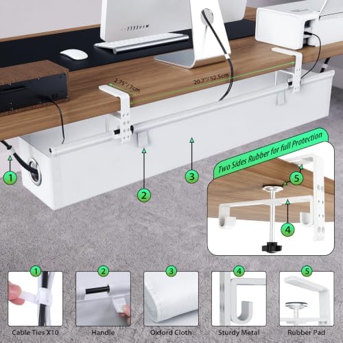 KEEGH Under Desk Cable Management Tray 36", No Drill Cord Organizer, White - Image 5