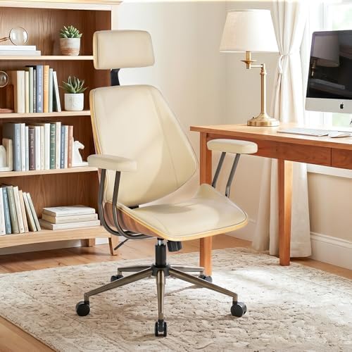High Back Ergonomic Office Chair, with Headrest & Arms, Beige - Image 2