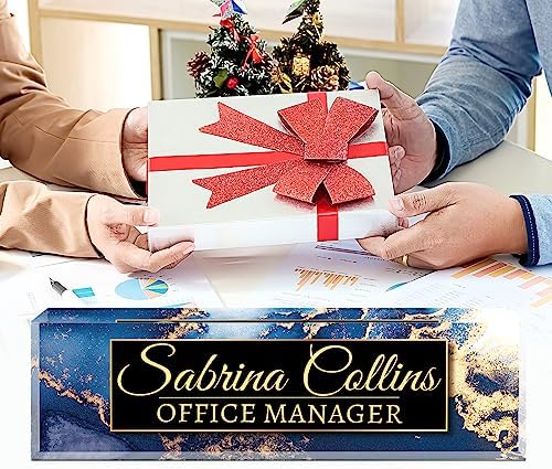 Name Plate for Desk, Desk Name Plate Personalized, Office Decor for Women Men, Acrylic Desktop Accessories, Office Appreciation Gifts for Boss Social Workers Nurse Teacher Employee (Blue Coast B) - Image 5