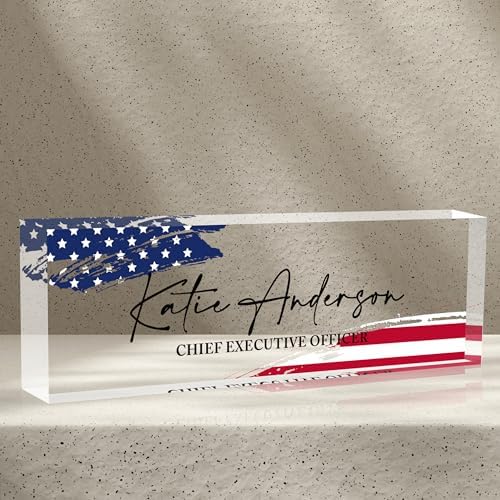 Name Plate for Desk-Personalized Name Plates for Desk-Name Plate Personalized for Office-Gifts for Teacher Boss Employee Appreciation Office Desk Decor (US Flag 5) by AZUFEMOS