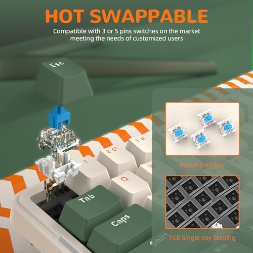 AJAZZ AKS068 65% Wired Mechanical Gaming Keyboard with Coiled Cable, 68-Key Alice-Layout Mechanical Keyboard, RGB Hot Swappable Red Switches VIA/QMK Programmable Knob Gasket Mount for Win/Mac (Green) - Image 5