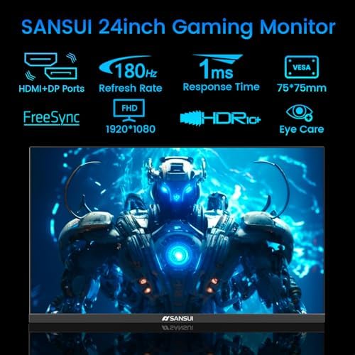 SANSUI 24 Inch Gaming Monitor 180Hz, DP 1.4 & HDMI 2.0 Ports High Refresh - Image 2