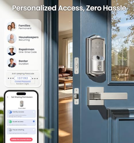 Veise VE027-L WiFi Smart Lock with Handles Set for Front Door, Satin Nickel - Image 5