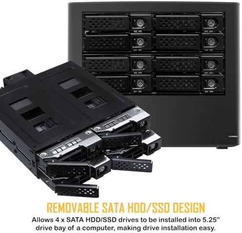 Kingwin Mobile Rack Hot Swap Enclosure for 4 SATA/SAS Hard Drives - 12 Gbps, Metal Body, Stainless Steel Tray, 2.5" HDD/SSD Support, 4cm Cooling Fan, Tool-Less Installation - Image 5