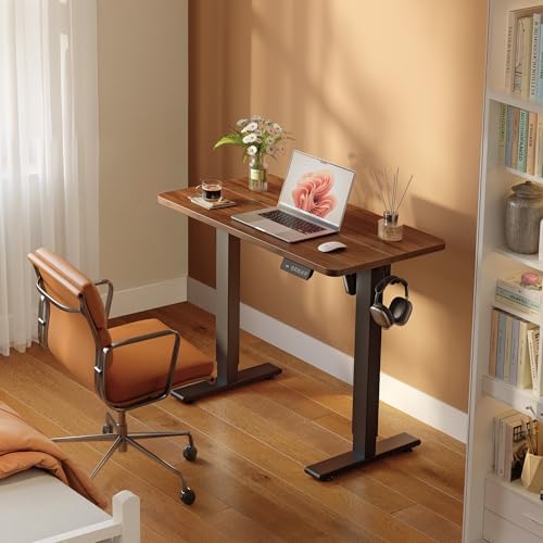 FEZIBO 40" Small Electric Standing Desk Height Adjustable Desk, Dark Walnut - Image 2
