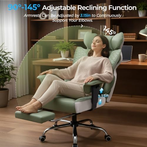 COMHOMA Big and Tall Office Chair Heavy Duty Wide Ergonomic Gaming Chair with Deluxe Embossing Designed Leather with Foot Rest,145°Reclining Adjustable Armrests Pocket Spring Back Support and Pillow - Image 6