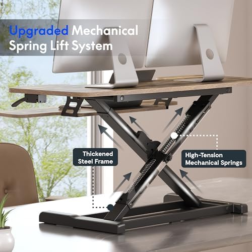 FLEXISPOT Standing Desk Converter 42" Extra Large Desk Riser, Spacious Desktop Riser Sit Stand Computer Workstation with Wide Keyboard Tray, Ergonomic Height Adjustable Stand Up Desk Converter, Rustic Brown - Image 6