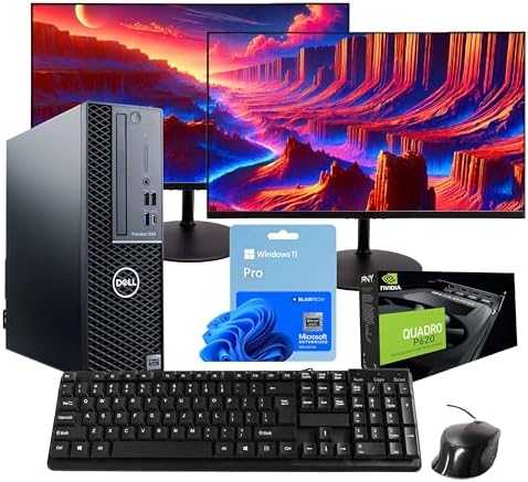 Dell Precision Workstation PC | Quadro P620 GPU - Editing & Design | Windows 11 Pro | Intel i5-9500 | 16GB RAM 1TB SSD | New 24" LCDs | Home or Office Computer | WiFi 6 AX200 + BT (Renewed) by Amazon+Renewed