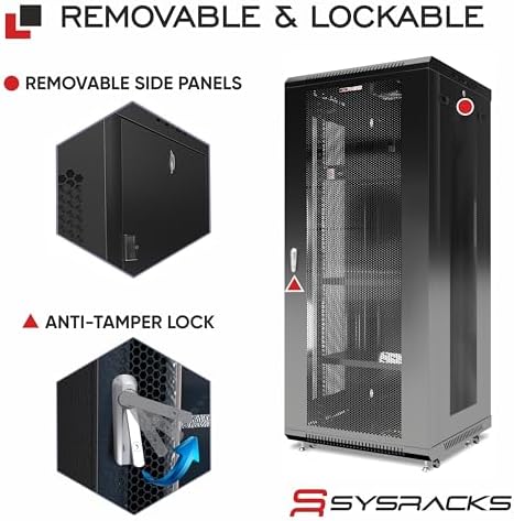 22U Wall Mount Server Rack Cabinet 24” Deep, 19” Network Enclosure for Home Lab with Fan, PDU, 2 Shelves, Casters & Feet, Locking Mesh Door - Image 5