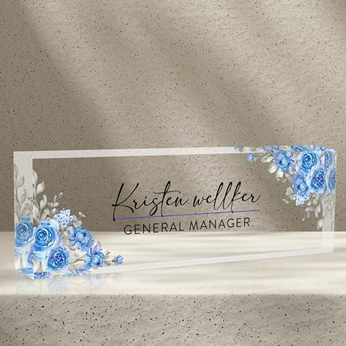 Personalized Name Plates - Office Desk Decor & Gifts (Blue Daisy) by AZUFEMOS