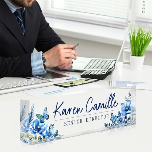 Custom Office Name Plate for Desk - Name Plate Personalized Gifts for Coworkers, Boss, Teacher, Social Worker - Acrylic Office Desk Decor for Women Men - Employee Appreciation Gifts (blue) - Image 7