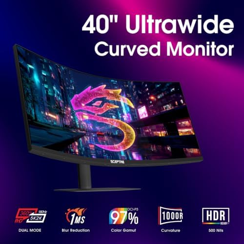 New! Sceptre Curved 39.7-inch 5K2K 5120 x 2160 UHD+ Prime Gaming Monitor up to 180Hz 1000R 1ms DisplayPort X2 HDMI X2 Build-in Speakers, Height Adjustable Machine Black 2027 (C415B-UUS360 Series) - Image 4
