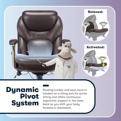 Serta Ergonomic Home Office Chair Pivot Lumbar Support, Leather Desk Chair - Image 6