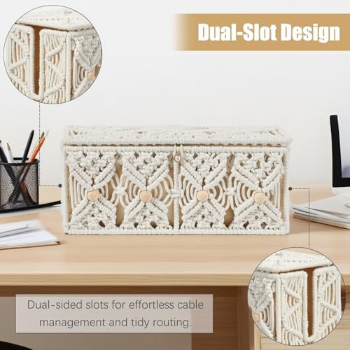 Cable Management Box Handmade Macrame Cord Storage Organizer - Image 2