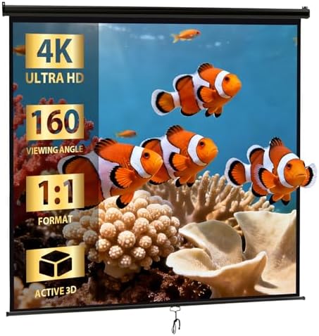 SUPER DEAL 120'' Projector Screen Projection Screen Manual Pull Down HD Screen 1:1 Format for Home Cinema Theater Presentation Education Outdoor Indoor Public Display, Black by Superdeal