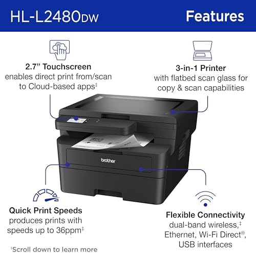 Brother HL-L2480DW Wireless Compact Mobile Monochrome Multi-Function Laser Printer with Copy, Scan, Duplex, Black & White Output | Includes Refresh Subscription Trial(1), (Renewed Premium) - Image 3