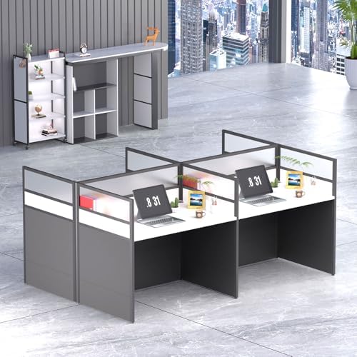 Nykto 4-Person Office Cubicle Desk Workstation w/Mute Privacy Panels, Black by Nykto