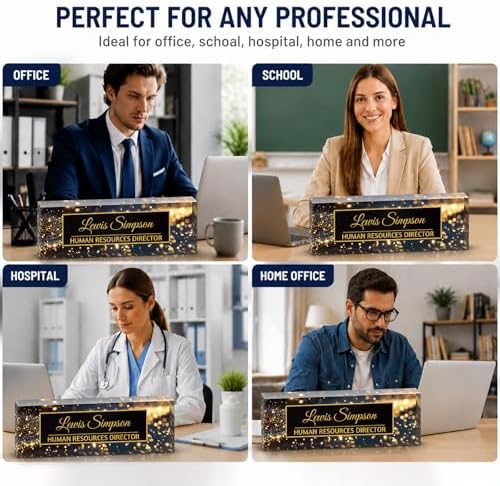 Custom Name Plate for Desk, Office Desk Double sided pattern Name Plate Personalized Office Desk Decor for Women and Men, Teacher Nurse Boss Employee Appreciation Gifts (starry sky, customization) - Image 2