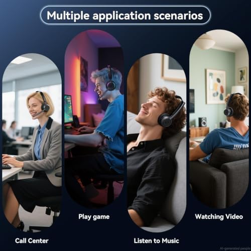 Wireless Headset with Mic for Work, Wireless Headphones with Mic(Noise Cancelling & Mute Button),65H Battery with Charge Base Bluetooth Headset with Microphone for PC/Call Center/Computer/Teams/Zooms - Image 7