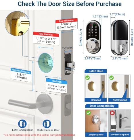 Veise RZ06 Smart Lock for Front Door with App Control, Satin Nickel - Image 6