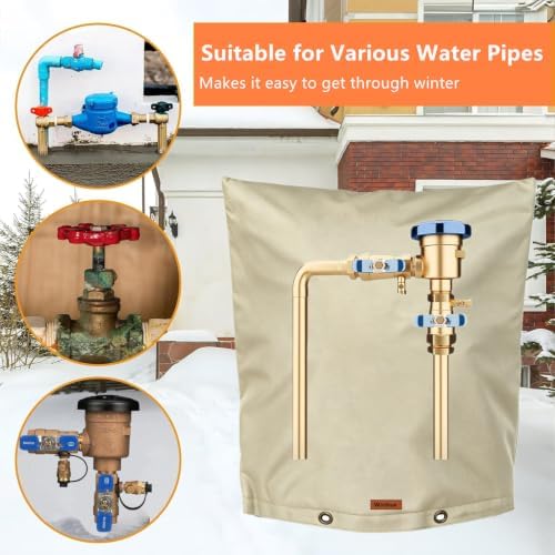 Backflow Preventer Cover Insulated Pouch,Outdoor Pipe Insulation Cover,Winter Freeze Protection Water Well Pump Covers Sprinkler Valve Cover Insulated (Khaki, 40''W x 36''H) - Image 2
