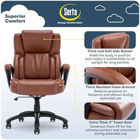 Serta Ergonomic Executive Office Chair with Lumbar Support, Leather Chair - Image 4