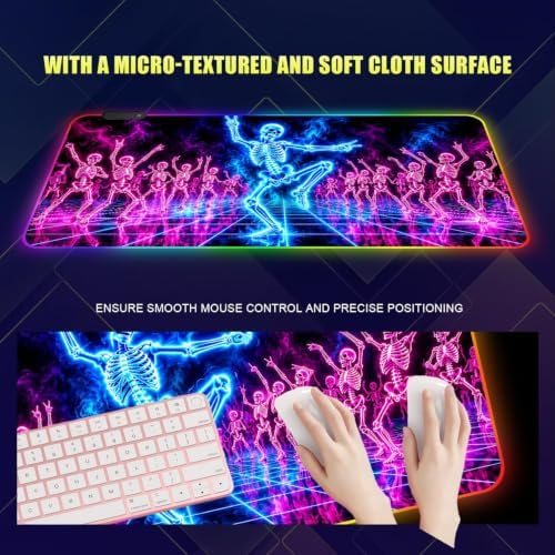 Halloween Dance Skull RGB Gaming Mouse Pad Large Extended Desk Mat 35.4 x 15.7 inch LED Glowing Mousepad Light Up Keyboard Pad Non-Slip Rubber Base - Image 3