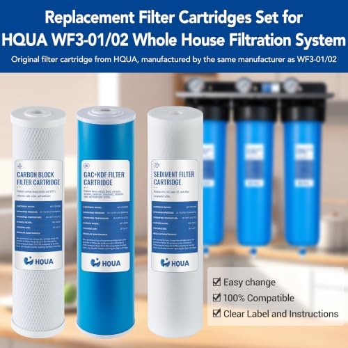 3-stage Replacement Filter Cartridges Set, PP, GAC KDF, Carbon Block, Fit for WF3 Series Whole House Water Filter (PP,GAC+KDF, Carbon Block) - Image 2