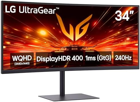 LG 34G630A-B 34-Inch Ultragear WQHD (3440 x 1440) Curved Gaming Monitor, 240Hz, 1ms, FreeSync Premium, DisplayHDR 400, Built-in Speaker, HDMI, DisplayPort, USB Type-C, Tilt/Height/Swivel Stand, Black by Unknown