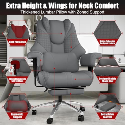 Big and Tall Office Chair with Foot Rest, High Back Computer Desk Chair - Image 4