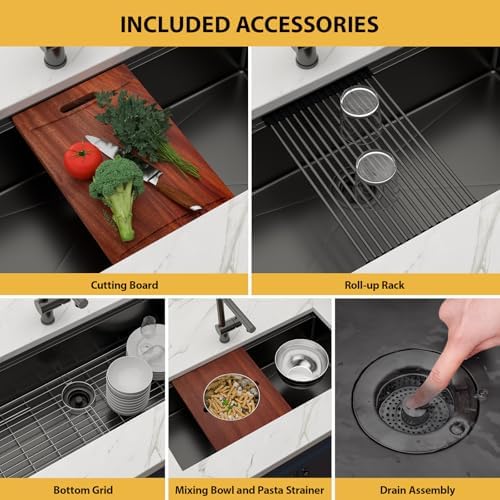 45x19 Black Undemrount Workstation Kitchen Sink with Mixng Bowl - Image 7