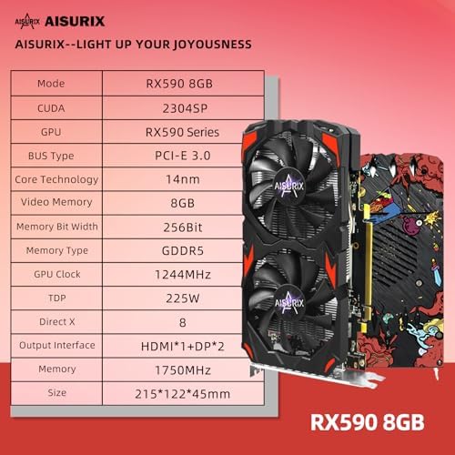 AISURIX RX 590 Graphics Card, Real 8GB, GDDR5, 256 Bit, RX 580 2304SP Pc Gaming Video Card, 2XDP, HDMI, PCI Express 3.0 with Freeze Fans Graphics Card for Gaming pc - Image 2