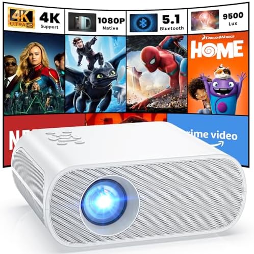 HOMPOW Native 1080P Projector, Mini Bluetooth Portable Movie Projector by HOMPOW