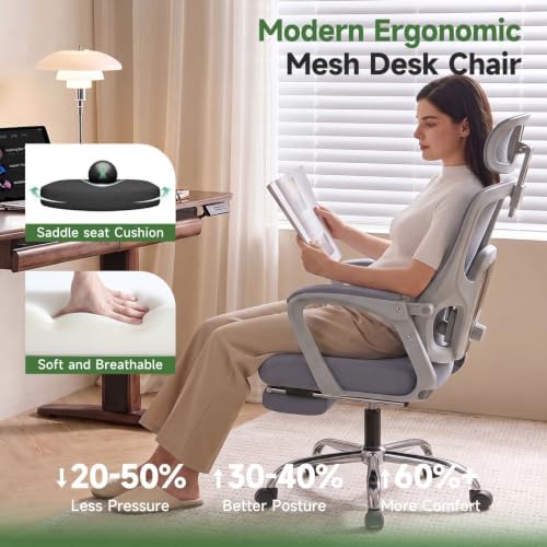 Ergonomic Office Chair with Footrest, 90-145° Reclining Desk Chair - Image 4