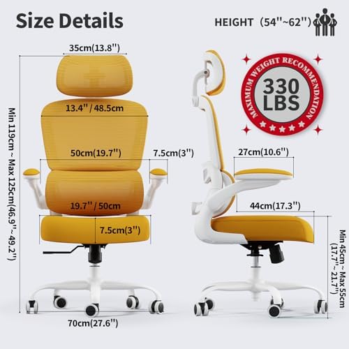 TRALT Office Chair Ergonomic Desk Chair with Lumbar Support Yellow, 1 - Image 2