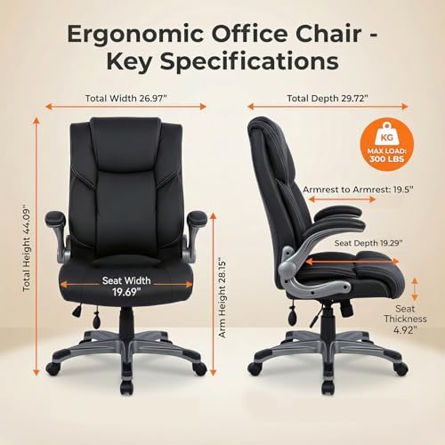 COLAMY Ergonomic Executive Office Chair, High Back Desk Chair with Adjustable Lumbar Support, Flip-Up Armrests & Thick Seat Cushion, 90°–110° Reclining Computer Chair for Home Office,Set of 2 - Image 3