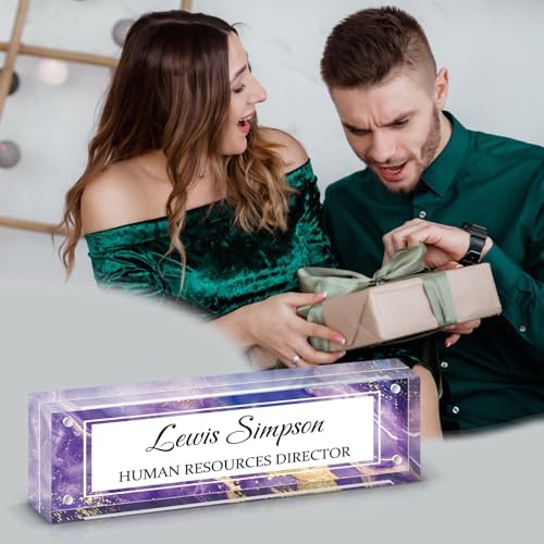Desk Name Plate Personalized, Desk Double sided pattern Name Plate Personalized Office Desk Decor for Women and Men , Teacher Nurse Boss Employee Appreciation Gifts (Purple marble, fixed pattern) - Image 6