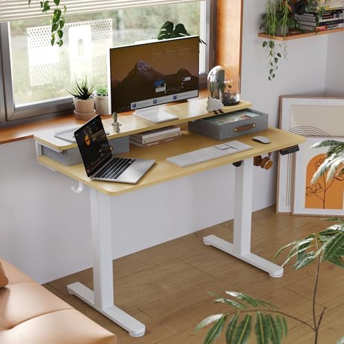 Seang Electric Standing Desk with 2 Drawers, 55 Inch, Natural - Image 2