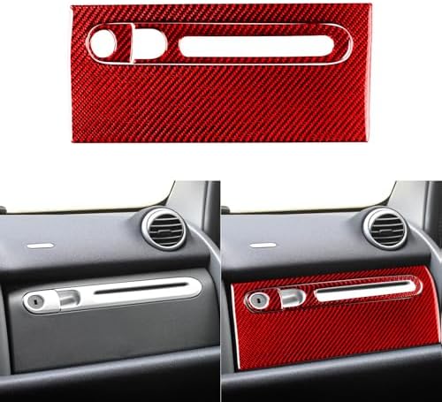 Car Passenger Side Glove Storage Box Panel Collision Protector Sticker Set Real 3K Red Carbon Fiber Decoration Interior Accessories Trim Compatible with Benz Smart Fortwo 2011-2015 - Image 2