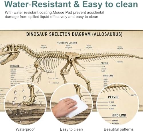 Dinosaur Fossils Extended Gaming Mouse Pad 35.4"x15.7" Large Extended Pad Desk Mat Anti-Slip Rubber Base & Durable Stitched Edges for Gamers Smooth Mouse Pad Writing Surface for Desk Office/Home - Image 5