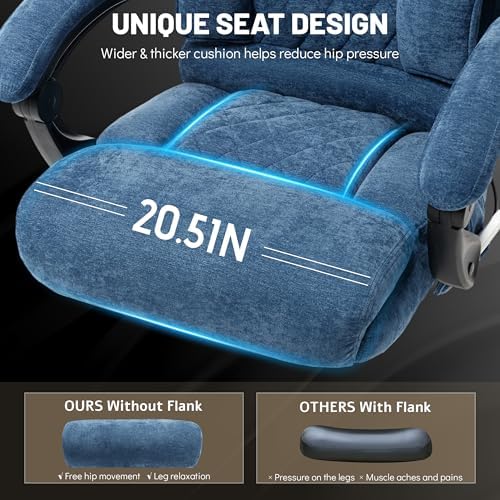 Office Chair with Foot Rest,3D Kneading Massage & Heat Executive Office Chairs for Heavy People,500LBS Big and Tall Office Chair,Ergonomic Reclining Desk Chair,Dual-Use Pillow,Home Office,BlueCloth - Image 6
