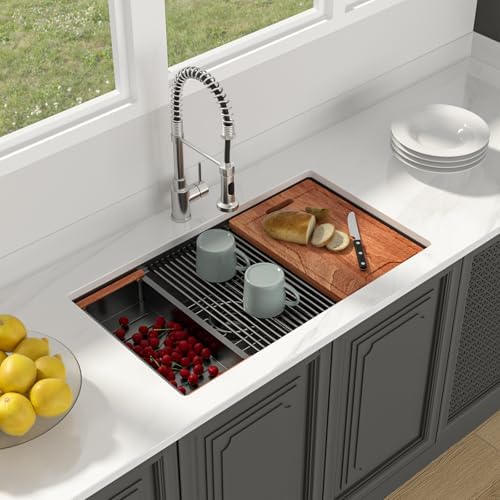 Lordear 33x19 Inch Black Kitchen Sink Undermount Honeycomb Nano Finish 16 Gauge T304 Stainless Steel Single Bowl Workstation Sink with Cutting Boards Handmade - Image 2