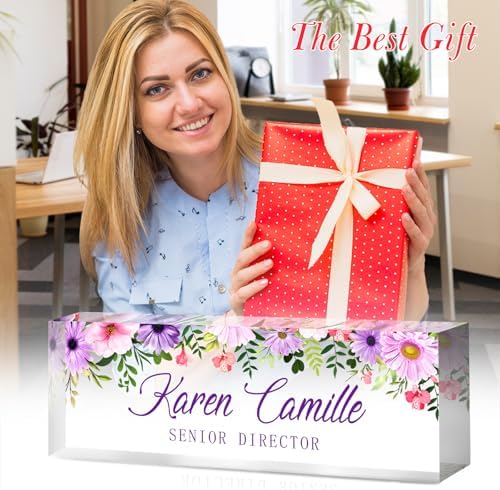 Custom Office Name Plate for Desk - Name Plate Personalized Gifts for Coworkers, Boss, Teacher, Social Worker - Acrylic Office Desk Decor for Women Men - Employee Appreciation Gifts (green purple) - Image 3