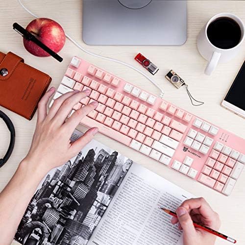 Merdia 104 Keys Full Size Mechanical Keyboard | Blue Switch, Pink & White Color 104 Keys US Layout Led Backlit Hot Swappable Wired Mechanical Light Up Pink Keyboard | Wired Gaming Computer Keyboards - Image 6