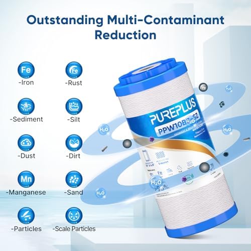 PUREPLUS 10"x4.5" Whole House Water Filter Kit, String Wound & Carbon - Image 6