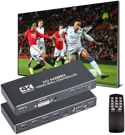 Video Wall Controller, 4K 2X2 TV Wall Processor with HDMI+DVI+RS232 Input, Support 180° Rotate, 4 HDMI Output Support Images Stitching 1x2 1x3 1x4 4x1 etc by Groza