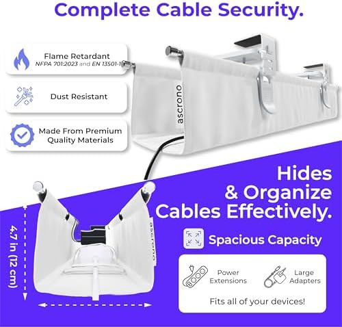 Ascrono Original Under Desk Cable Management Tray, White, 27.3" - Image 6