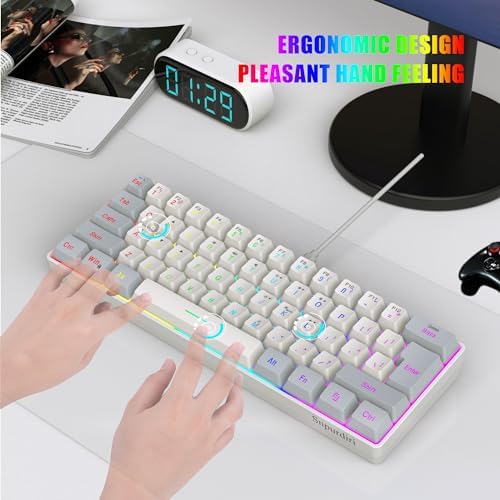 Snpurdiri 60% Wired Gaming Keyboard, 61 Keys RGB (Grey-White) - Image 6