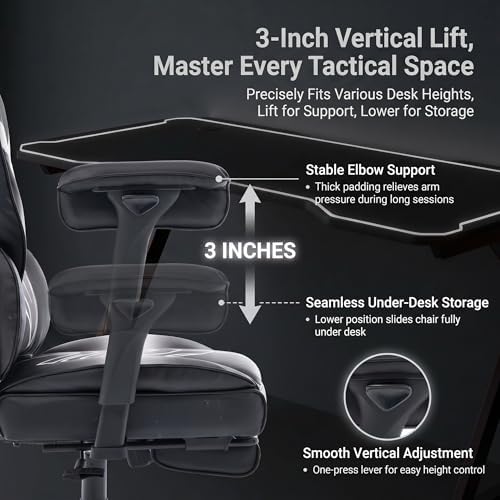Big and Tall Gaming Office Chair 400lbs - Heavy Duty Ergonomic Computer Desk Chair with Footrest, Adjustable Armrests, High Back PU Leather with Racing Style (Black/White) - Image 4
